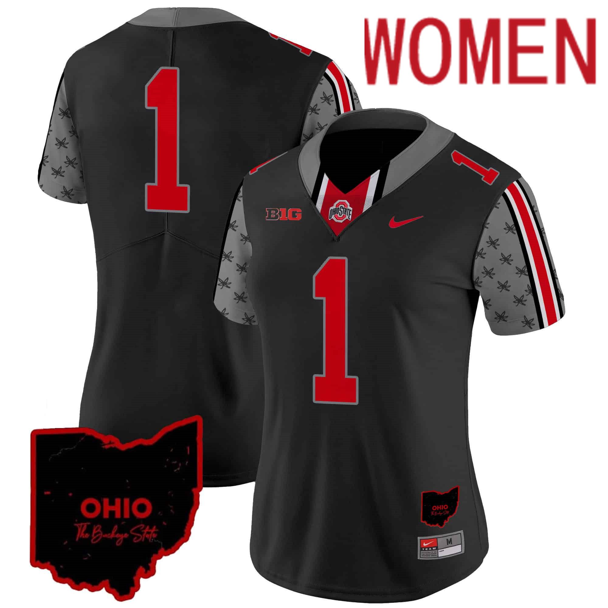 Women Ohio State Buckeyes #1 No Name Black 2024 Nike Home Patch Vapor Limited NCAA Jersey style 1